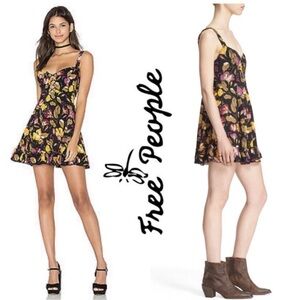 Free People Black Floral Lattice Strappy Lovers Dress has been altered Sz Sm P